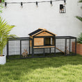 Load image into Gallery viewer, PawHut Rabbit Hutch Outdoor, 85" Large Wooden Bunny Cage with Steel Run, Removable No Leakage Tray, Waterproof Roof, Ramp, Metal Frame Guinea Pig Cage for 2-3 Small Animals Backyard Garden, Yellow