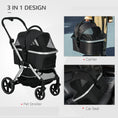 Load image into Gallery viewer, PawHut 3 in 1 Dog Stroller, Folding Pet Stroller with Storage Basket, Removable Carrier, Cushion, Safety Leashes, Cat Stroller for Small Dogs and Cats, Black