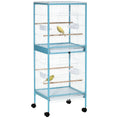 Load image into Gallery viewer, 55.1" 2 In 1 Bird Cage Aviary Parakeet House for finches, budgies with Wheels, Slide-out Trays, Wood Perch, Food Containers, Light Blue