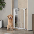 Load image into Gallery viewer, 41"H Dog Gate with Cat Door, Pet Gate with Small Door, Easy Open Indoor Dog Gates for Doorways, House, Stair, 29"-31.5" Long, White