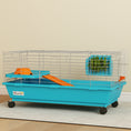 Load image into Gallery viewer, 35"L Small Animal Cage, Rolling Bunny Cage, Guinea Pig Cage with Wheels, Food Dish, Water Bottle, Hay Feeder, Platform, Ramp for Chinchilla, Blue