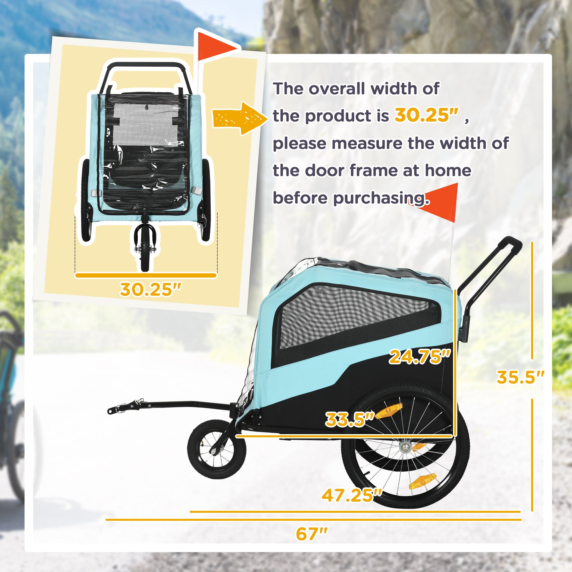 Aosom 2-in-1 Dog Bike Trailer Pet Stroller Carrier for Large Dogs with Hitch, Quick-release Wheels, Foot Support, Pet Bicycle Cart Wagon Cargo for Travel, Blue