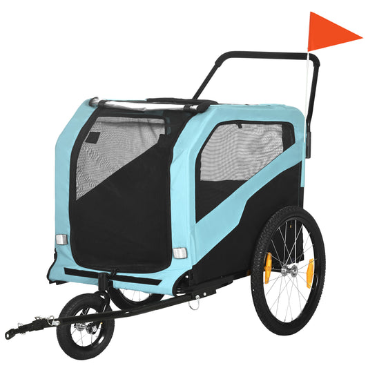 Aosom 2-in-1 Dog Bike Trailer Pet Stroller Carrier for Large Dogs with Hitch, Quick-release Wheels, Foot Support, Pet Bicycle Cart Wagon Cargo for Travel, Blue