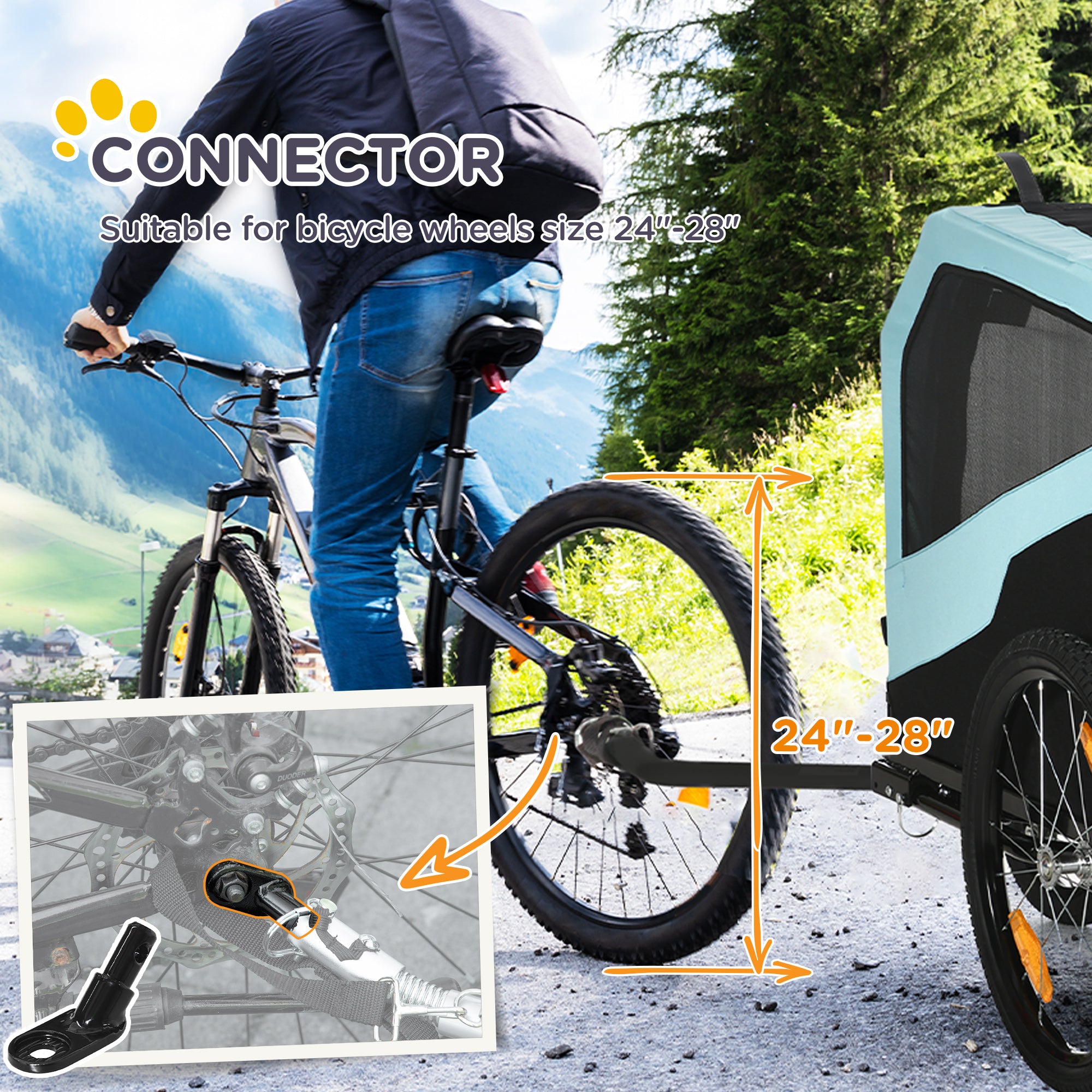 Aosom 2-in-1 Dog Bike Trailer Pet Stroller Carrier for Large Dogs with Hitch, Quick-release Wheels, Foot Support, Pet Bicycle Cart Wagon Cargo for Travel, Blue