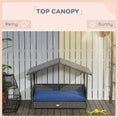 Load image into Gallery viewer, PawHut Wicker Dog House Outdoor with Canopy, Rattan Dog Bed with Water-resistant Cushion, Raised Dog Bed for Small, Medium Dogs up to 66 lbs, 19.75" in Length, Gray Wicker, Dark Blue Cushion