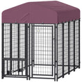 Load image into Gallery viewer, PawHut 7.9' x 4' x 6' Outdoor Dog Kennel, Welded Wire Heavy Duty Dog Run with 360° Rotating & 4 Level Adjustable Bowls, Dog Kennel Outside with Waterproof & UV Resistant Cover, for S&M&L Dogs