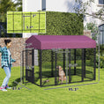 Load image into Gallery viewer, PawHut 7.9' x 4' x 6' Outdoor Dog Kennel, Welded Wire Heavy Duty Dog Run with 360° Rotating & 4 Level Adjustable Bowls, Dog Kennel Outside with Waterproof & UV Resistant Cover, for S&M&L Dogs