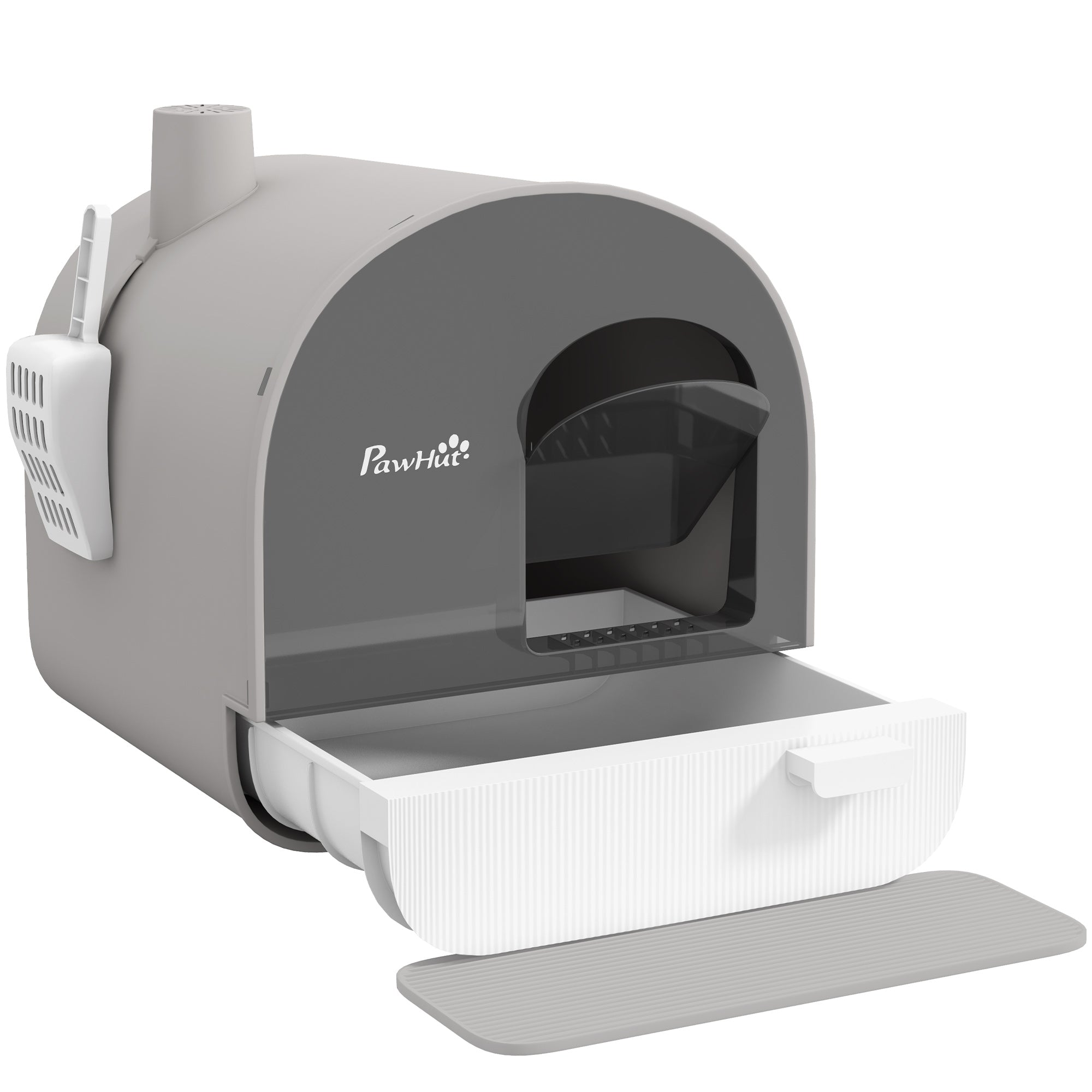 PawHut Cat Litter Box with Lid, Covered Litter Box for Indoor Cats with Tray, Scoop, Filter, 17" x 17" x 18.5", Light Gray