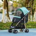 Load image into Gallery viewer, Dog Stroller with Rain Cover, Foldable Dog Pram, 4 Wheels Pet Pushchair with Safety Leashes, for Small, Miniature Dogs, Cats - Green