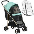 Load image into Gallery viewer, Dog Stroller with Rain Cover, Foldable Dog Pram, 4 Wheels Pet Pushchair with Safety Leashes, for Small, Miniature Dogs, Cats - Green