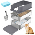 Load image into Gallery viewer, Stainless Steel Sifting Litter Box for Pine Pellets, Large Metal Litter Box with Sifter Tray, High-Sided, Anti-Leakage, Odor Control, Litter Pedal, Metal Scoop, 10 Pee Pads, 22.8"x14.6"x11.8"
