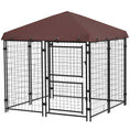 Load image into Gallery viewer, PawHut 4.6' x 4.6' x 5' Dog Kennel Outdoor with Waterproof Cover, Dog Playpen for Small and Medium-Sized Dogs with Two Part Door Design, Brown