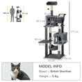 Load image into Gallery viewer, 177cm Cat Tree for Indoor Cats, Mult-level Kitten Climbing Tower, with Scratching Posts, Two Cat Houses, Perches, Toy Ball - Dark Grey