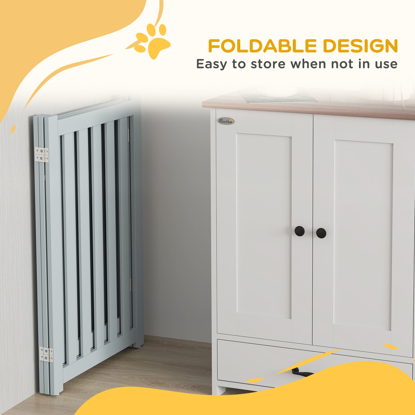 31.5"H Foldable Dog Gate with Door, 3 Panels Freestanding Pet Gate Barriers Indoor with Support Feet, Puppy Fence for Small Medium Dogs, Grey