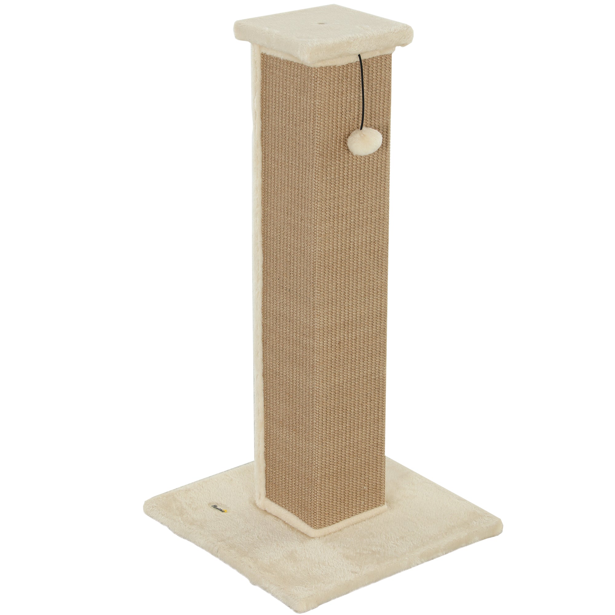 Cat Scratching Post for Indoor Cats, 81cm Cat Scratcher, Vertical Full Scratcher with Natural Jute Rope, Hanging Ball and Soft Plush, Beige
