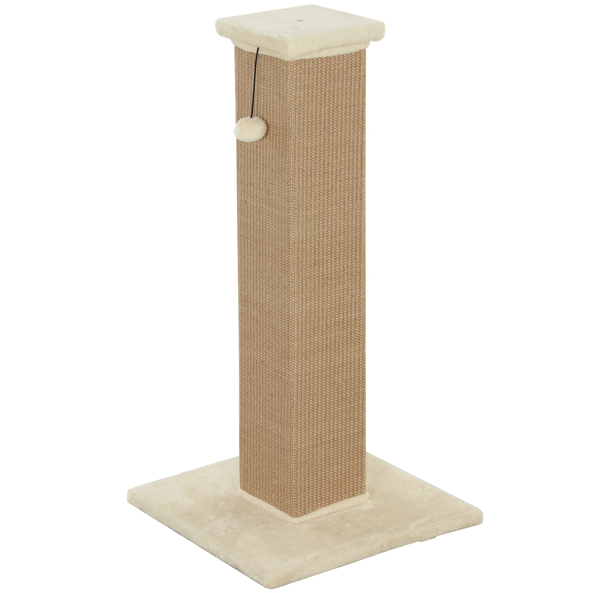 Cat Scratching Post for Indoor Cats, 81cm Cat Scratcher, Vertical Full Scratcher with Natural Jute Rope, Hanging Ball and Soft Plush, Beige