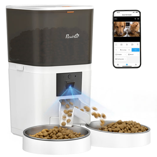 Automatic Cat Feeder for 2 Cats with HD Camera, 2.4G & 5G WiFi, Smart APP Control 6L Pet Food Dispenser 1-10 Meals, Detachable Clean, 10s Meal Call Back, Dual Power Supply