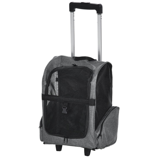 Pet Travel Backpack Bag Cat Puppy Dog Carrier w/ Trolley and Telescopic Handle Portable Stroller Wheel Luggage Bag (Grey)