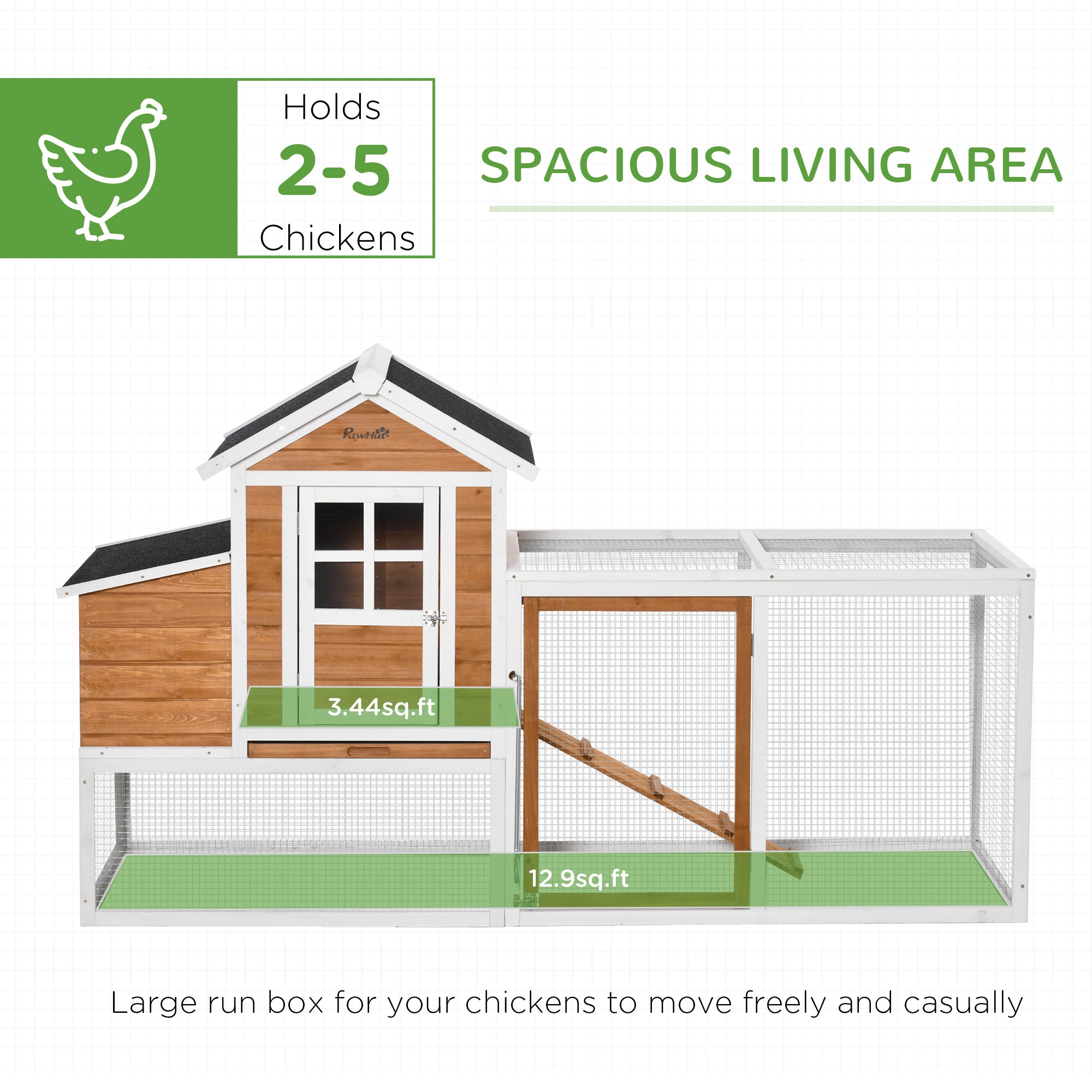 Chicken Coop, 76"L Weatherproof Wooden Chicken Run with Nesting Box, Tray, Ramp and Perches, Poultry Cage for Outdoor, Backyard, for 2–4 Hens, Rabbits, Ducks, Orange