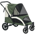 Load image into Gallery viewer, Dog Stroller, Easy Folding Pet Stroller for Large Dogs, Puppy Pram Pet Pushchair with 4 Big Wheels, Shock-Absorbing Frame, Safety Leashes, Brakes, Dark Green
