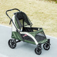 Load image into Gallery viewer, Dog Stroller, Easy Folding Pet Stroller for Large Dogs, Puppy Pram Pet Pushchair with 4 Big Wheels, Shock-Absorbing Frame, Safety Leashes, Brakes, Dark Green
