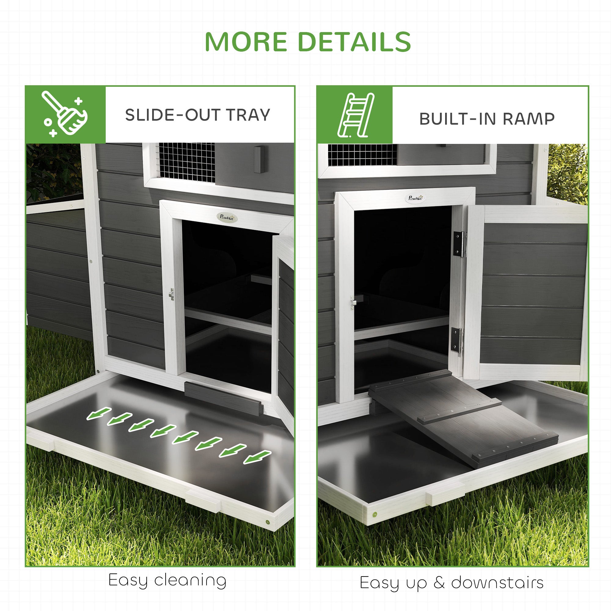 Chicken Coop, Wooden Outdoor Hen House Poultry Cage with Nesting Box, Openable Waterproof Top, Pull-Out Tray, 150 x 100 x 97cm, Grey