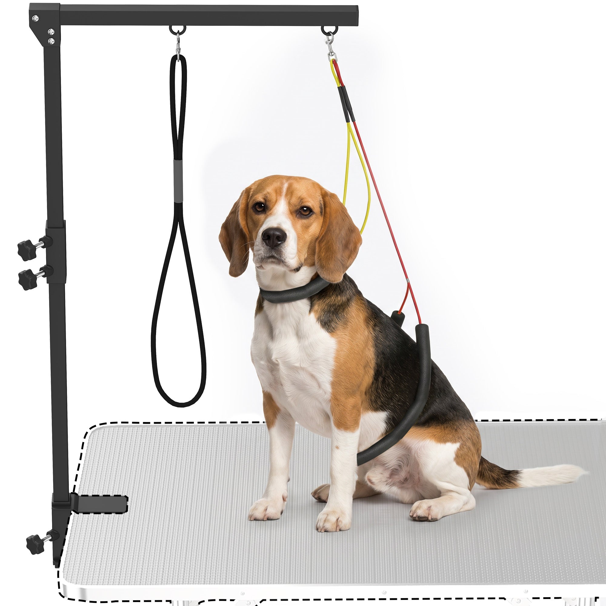Dog Grooming Arm with Clamp, Adjustable Foldable Dog Grooming with 2 Loop Noose for Small and Medium Breeds, 18.9" -32.3", Black