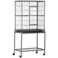 Load image into Gallery viewer, 30" Rolling Metal Bird Cage Feeder with Detachable Rolling Stand, Storage Shelf, Wood Perch & Food Container
