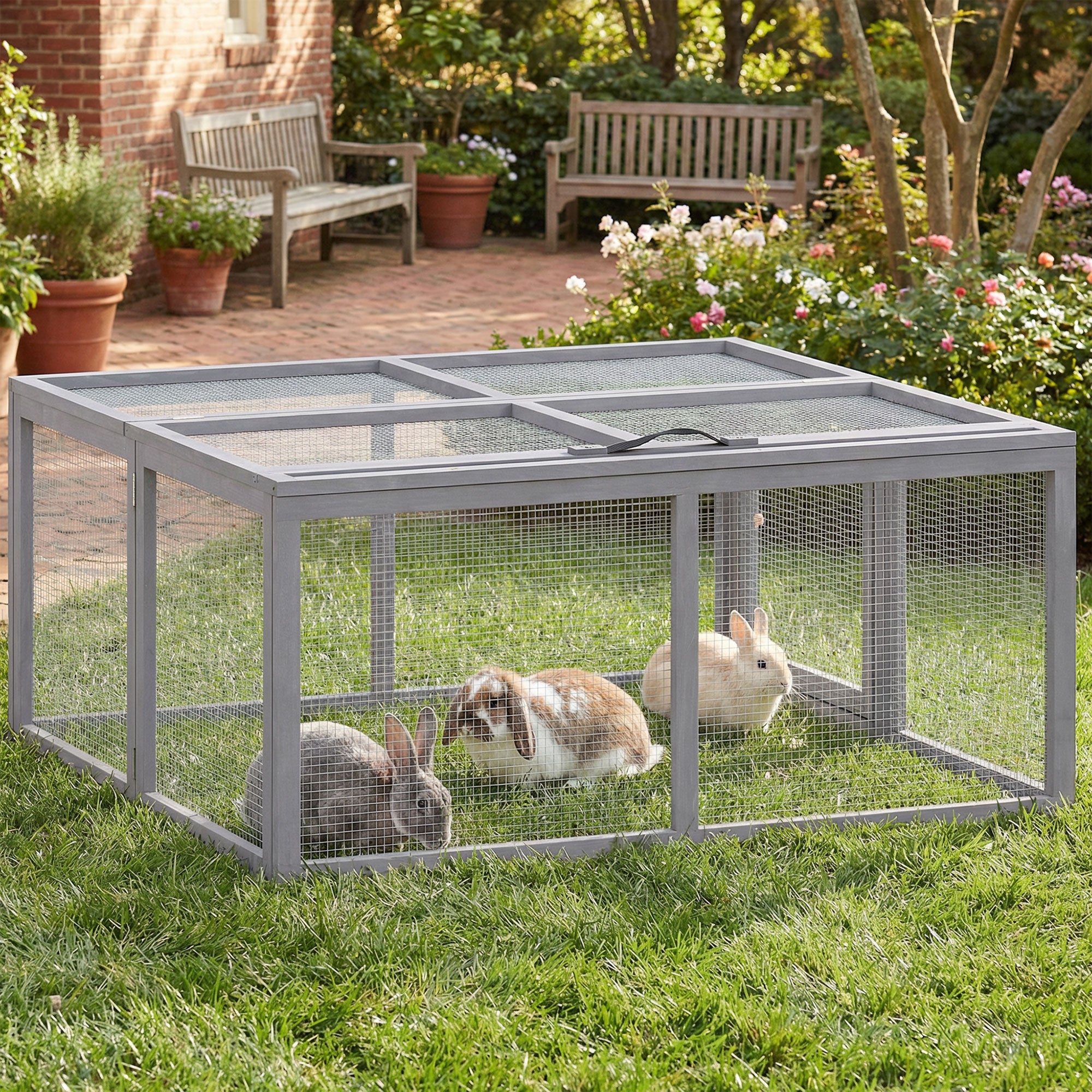 Rabbit Hutch Outdoor, Foldable Guinea Pig House, Portable Rabbit Run, Chicken Cage, Duck Coop with Openable Top, for 3 Bunnies, Ducks, Chickens, 110 x 105 x 50 cm