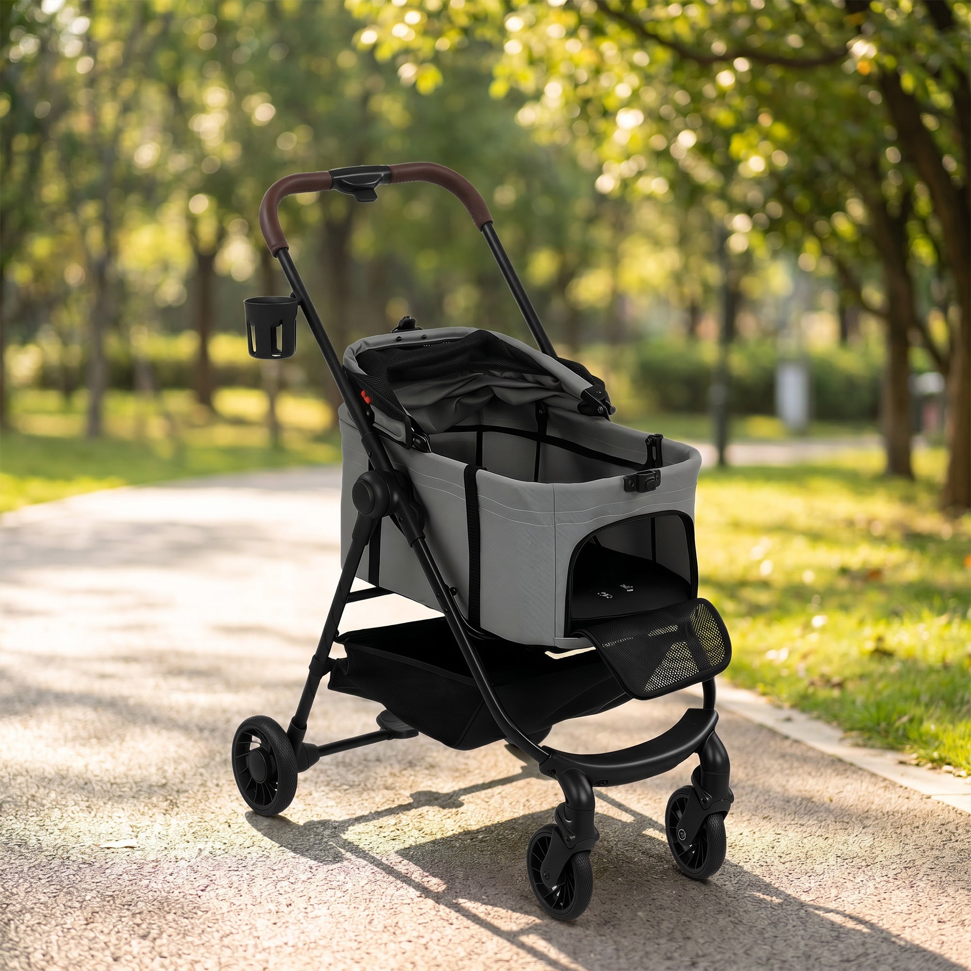 Dog Stroller, 3 in 1 Foldable Pet Stroller for Small Puppy Cat with Detachable Travel Carrier, 4 Wheels Dog Pram with Storage Basket, Seat Leashes, Mesh Window, Grey