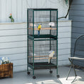 Load image into Gallery viewer, 55.1" 2 In 1 Bird Cage Aviary Parakeet House for finches, budgies with Wheels, Slide-out Trays, Wood Perch, Food Containers, Green
