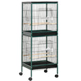 Load image into Gallery viewer, 55.1" 2 In 1 Bird Cage Aviary Parakeet House for finches, budgies with Wheels, Slide-out Trays, Wood Perch, Food Containers, Green
