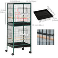 Load image into Gallery viewer, 55.1" 2 In 1 Bird Cage Aviary Parakeet House for finches, budgies with Wheels, Slide-out Trays, Wood Perch, Food Containers, Green
