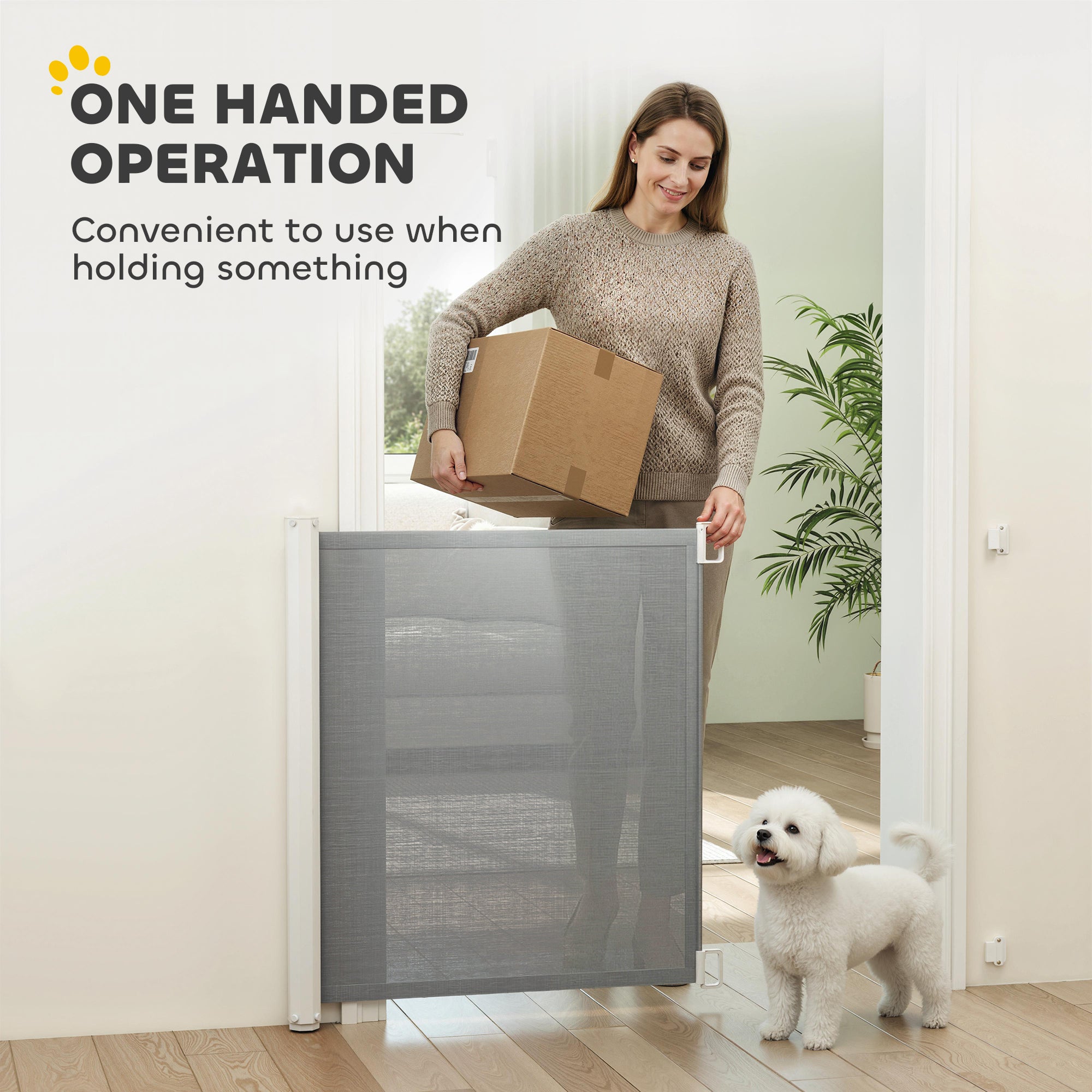 Retractable Stair Gate for Dogs, Pet Mesh Safety Gate, 82.5cm Tall, Extends up to 115cm for Doorways, Stairs, Hallways, Indoor Outdoor, Grey