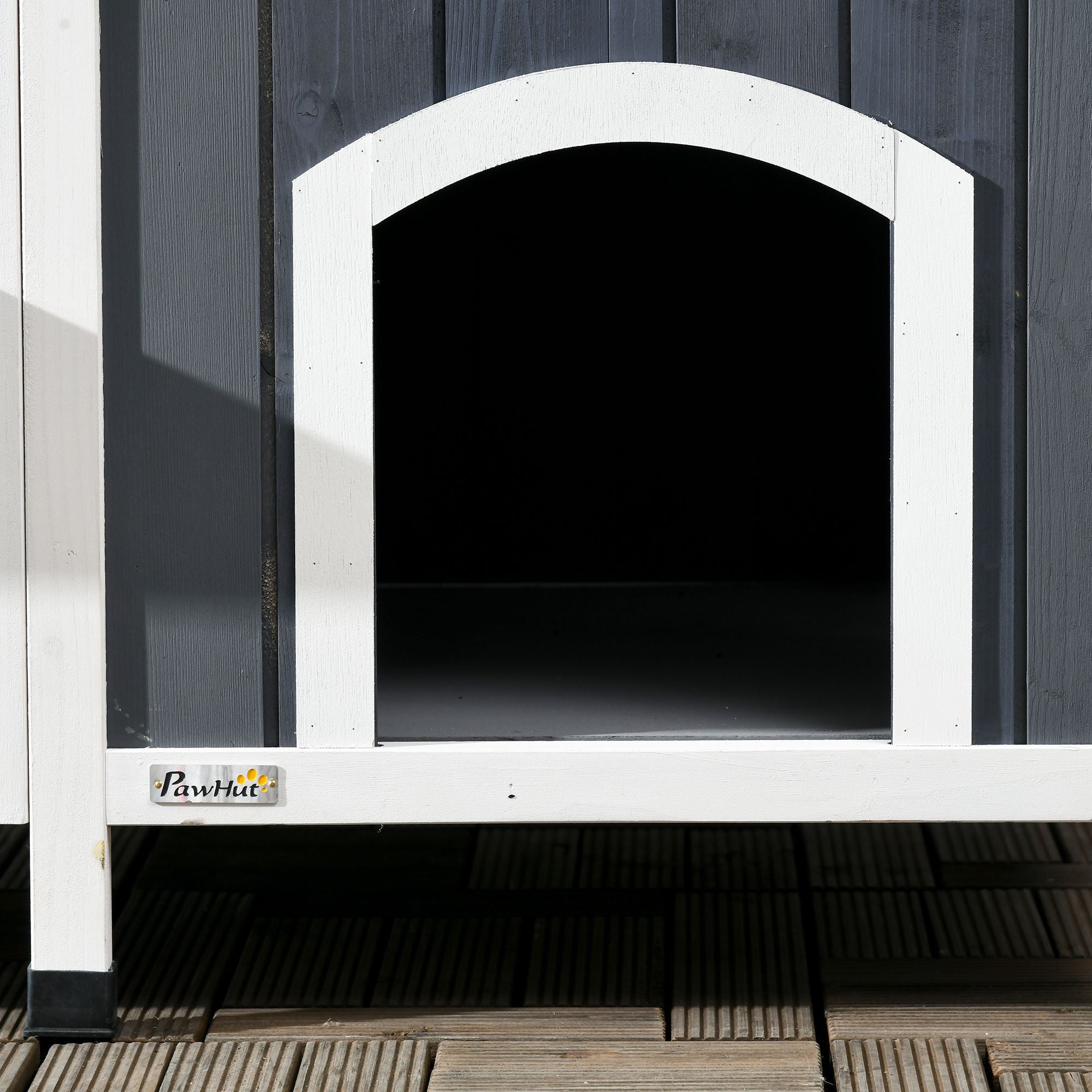 Wooden Outdoor Cat House with Flower Pot, Windows, Multiple Entrances, Water-Resistant Roof - Grey