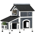 Load image into Gallery viewer, Wooden Outdoor Cat House with Flower Pot, Windows, Multiple Entrances, Water-Resistant Roof - Grey
