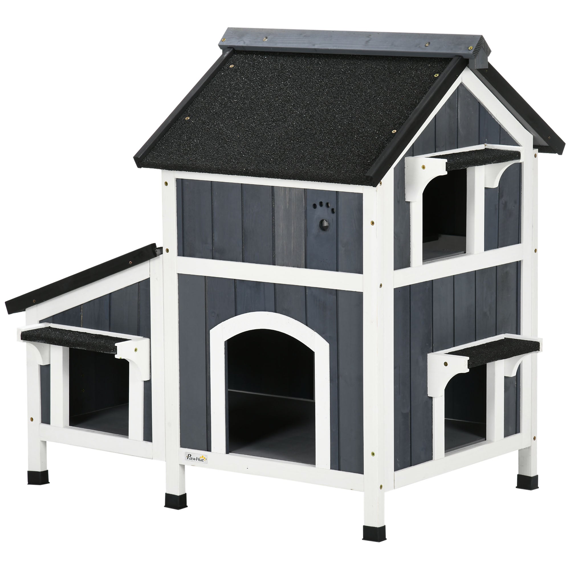PawHut Outdoor Cat House with Weather-resistant Roof & Garden Bed, Outdoor Cat Shelter Enclosure with Multiple Entrances, Modern Cat Furniture Hideout, Cat Gifts, Gray