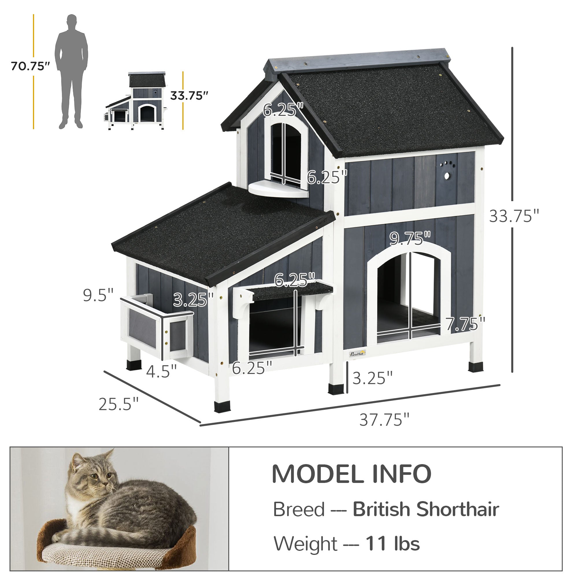 PawHut Outdoor Cat House with Weather-resistant Roof & Garden Bed, Outdoor Cat Shelter Enclosure with Multiple Entrances, Modern Cat Furniture Hideout, Cat Gifts, Gray