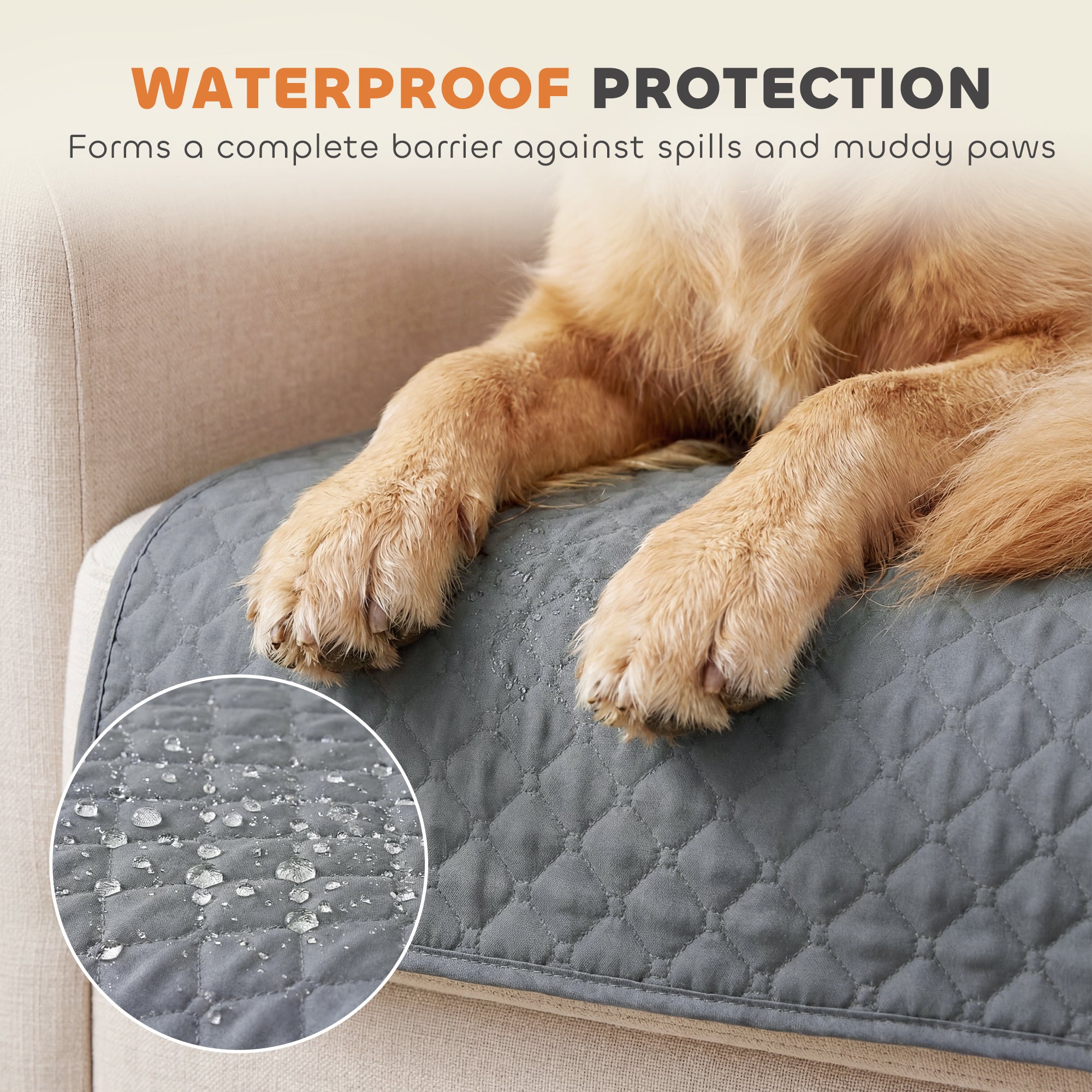 Waterproof Sofa Cover, Soft Couch Cover for Dogs Cats Pets, Non Slip Sofa Slipcoevr with Elastic Straps Furniture Protector for Living Room, Grey