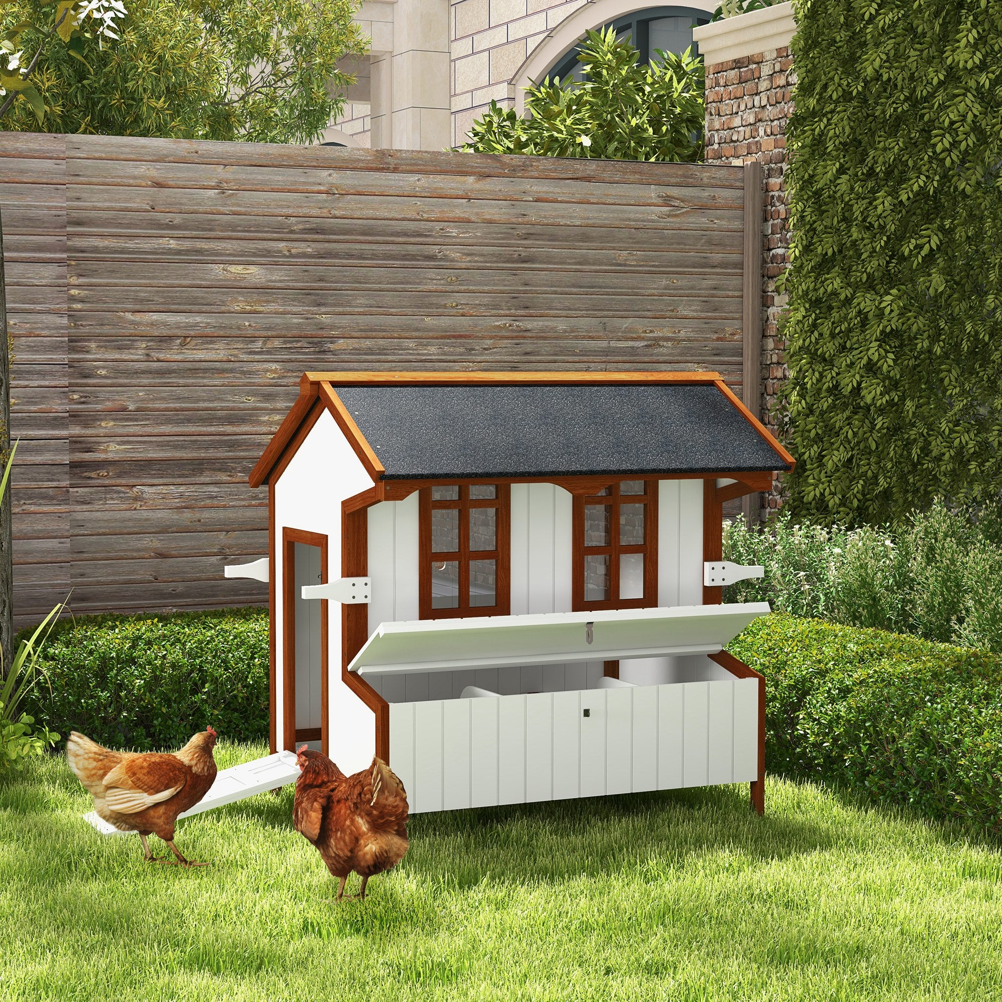 47" Chicken Coop Wooden Chicken House Rabbit Hutch Raised Poultry Cage Portable Hen Pen Backyard with Nesting Box and Handles