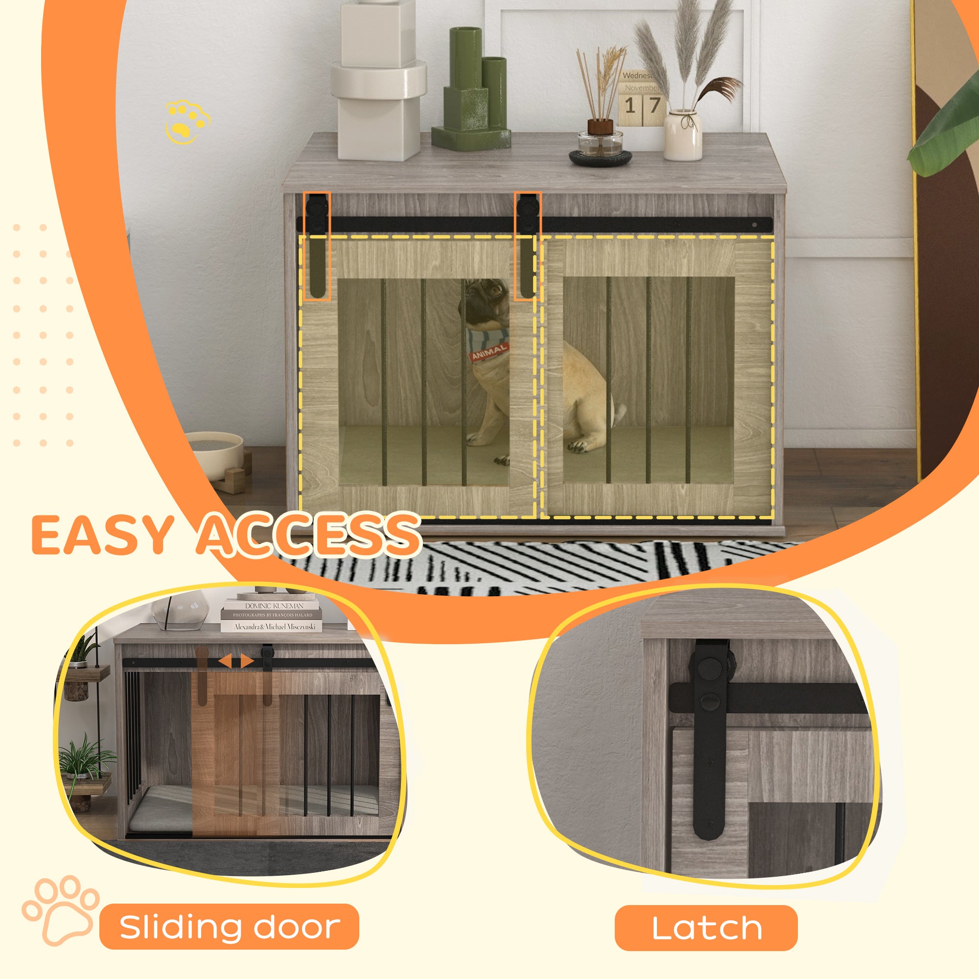 Dog Crate Furniture, Dog House Furniture Style for Medium Breeds, Pet Kennel with Removable Cushion for Indoor Use, 80 x 54 x 57cm, Brown