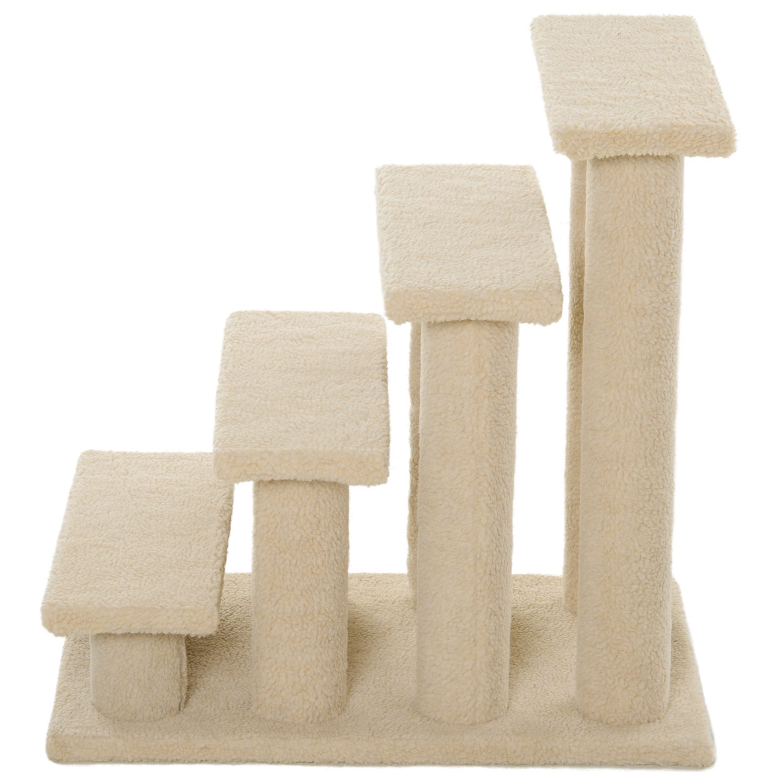 4-Step Multi-Level Carpeted Cat Scratching Post Pet Stairs, Cream White