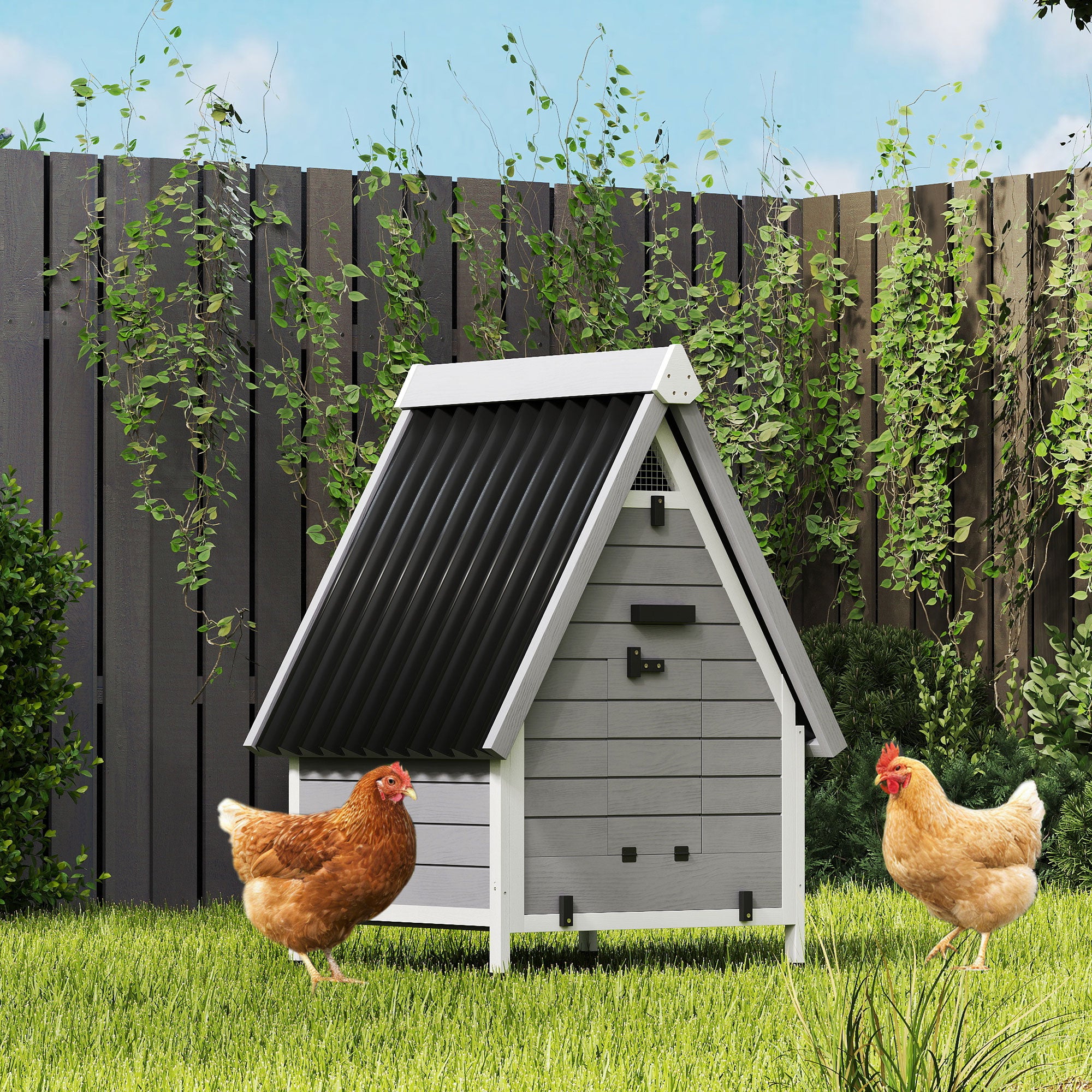 Chicken Coop for 2 Hens, Outdoor Wooden Chicken House with Removable Nesting Box & Roosting Bar, Tray, Ramp, Poultry Cage Rabbit Hutch, 31" x 29" x 43", Grey
