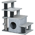 Load image into Gallery viewer, Pet Stairs, Adjustable Height 3 Step/4 Step Cat Steps with Sisal Cat Scratching Post, Condo, Toy Ball for High Bed, Sofa, Couch, for Indoor Small Kittens, Gray
