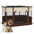 Load image into Gallery viewer, Dog Pen, Pet Playpen, Portable Foldable Dog Cat Playpen Soft Pet Cage with Storage Bag for Puppies, Rabbits, Kittens, Guinea Pigs, 84 x 64 x 53cm - Brown
