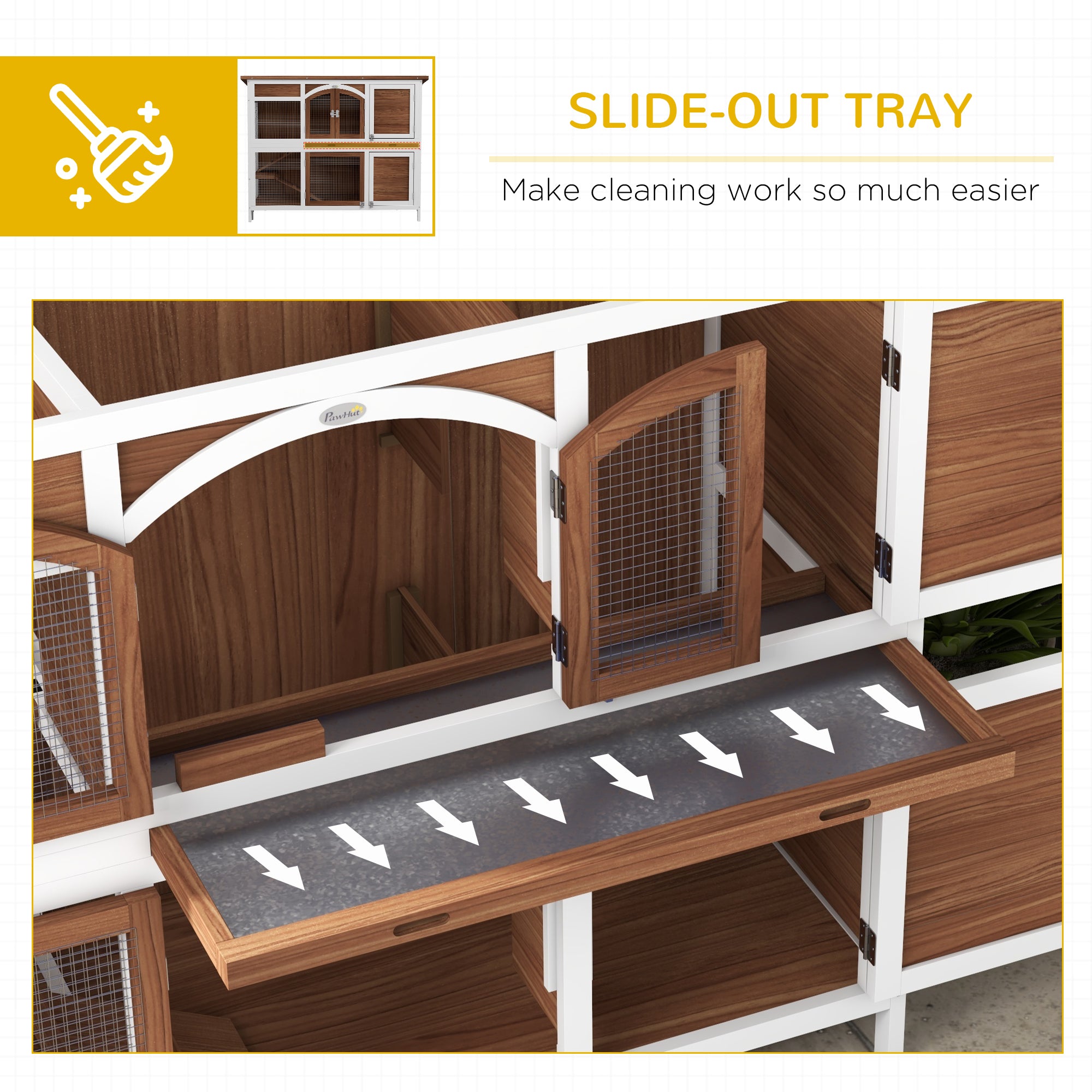Rabbit Hutch Outdoor Guinea Pig Hutch 2 Tier Wooden Cage w/ Ramp, Divider, Openable Roof, 125 x 48 x 100cm - Brown