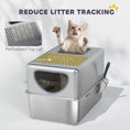 Charger l'image dans la visionneuse de la galerie, Stainless Steel Cat Litter Box with Lid, Extra Large Enclosed Litter Box with Top Litter-Catching Holes, Scoop, Dual Entry, Easy Clean, Silver
