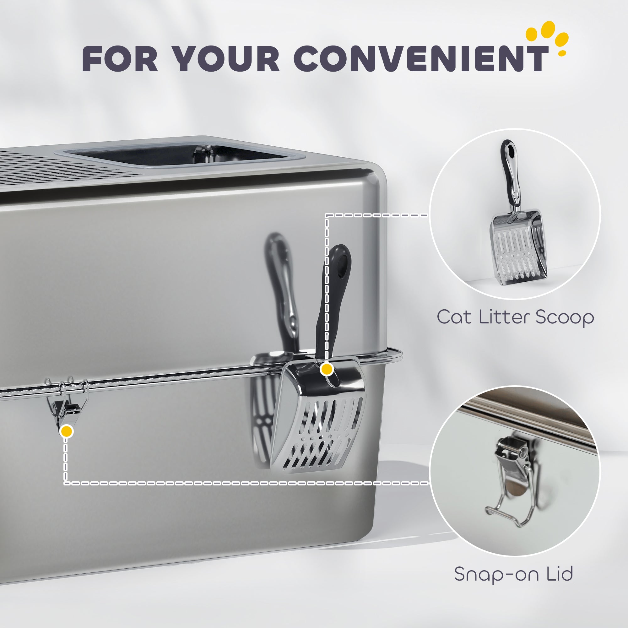 Stainless Steel Cat Litter Box with Lid, Extra Large Enclosed Litter Box with Top Litter-Catching Holes, Scoop, Dual Entry, Easy Clean, Silver