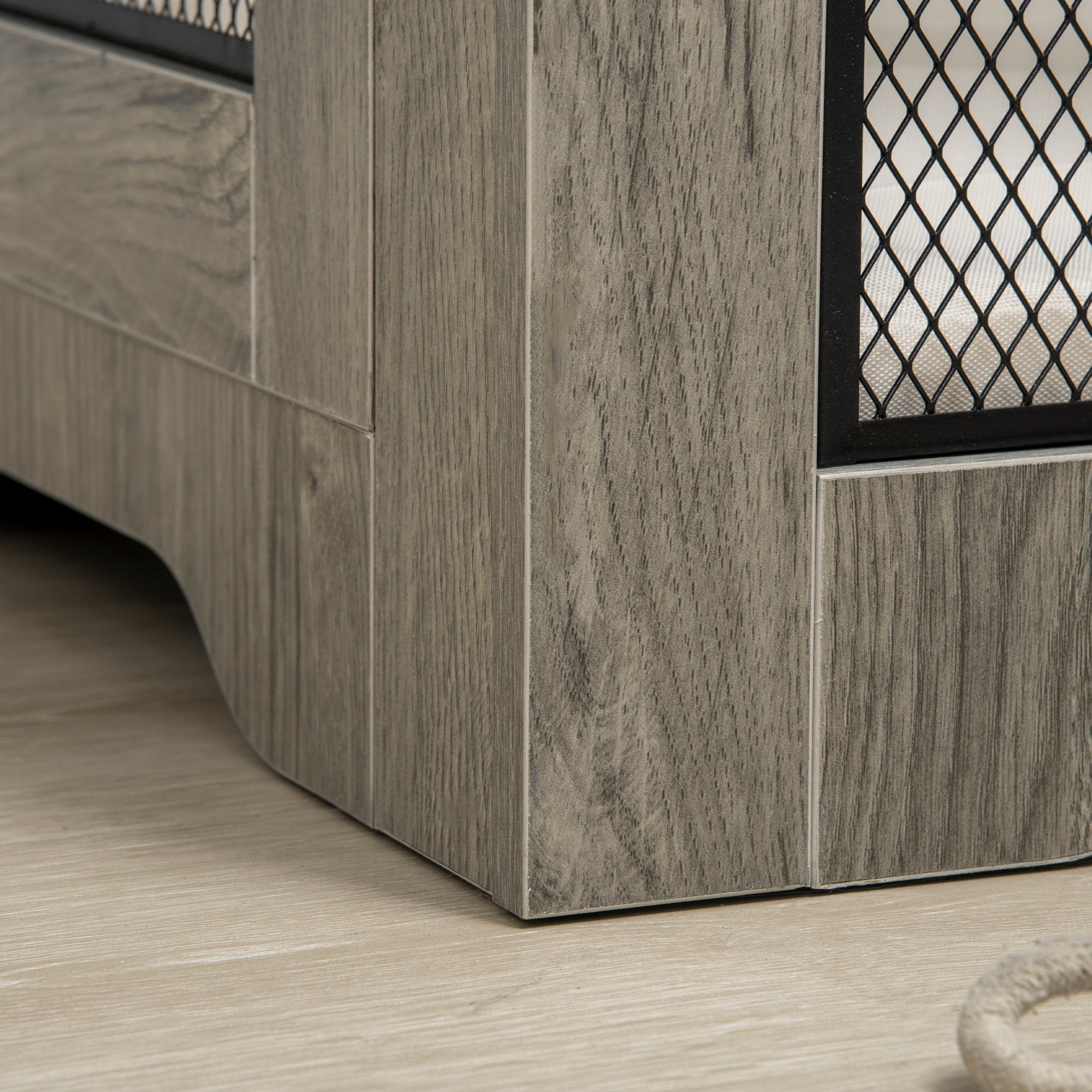 32in Dog Crate Furniture with Cushion, Indoor Pet Kennel End Table with Storage, 2 Doors, for Small Medium Dogs, Grey