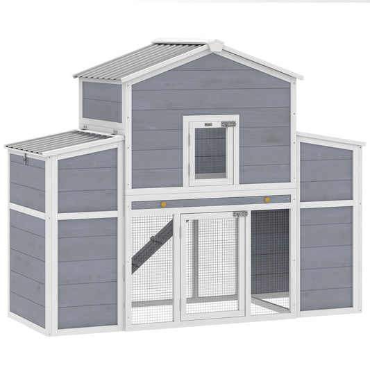 66.5" Large Chicken Coop, Wooden Chicken House with 2 Nesting Boxes, Sliding Tray & Ramp, Waterproof Roof, Outdoor Hen House Poultry Cage for Backyard, Farm, for 2-4 Hens